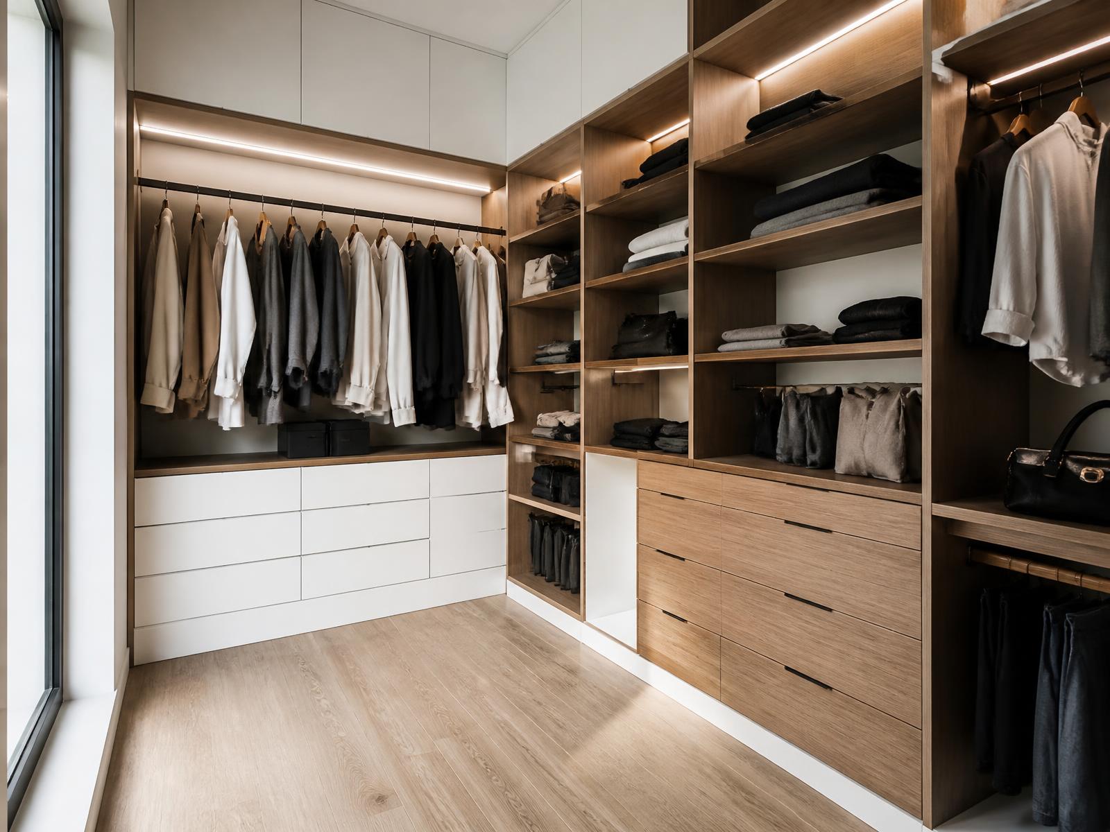 Custom closet installation with shelving and drawers