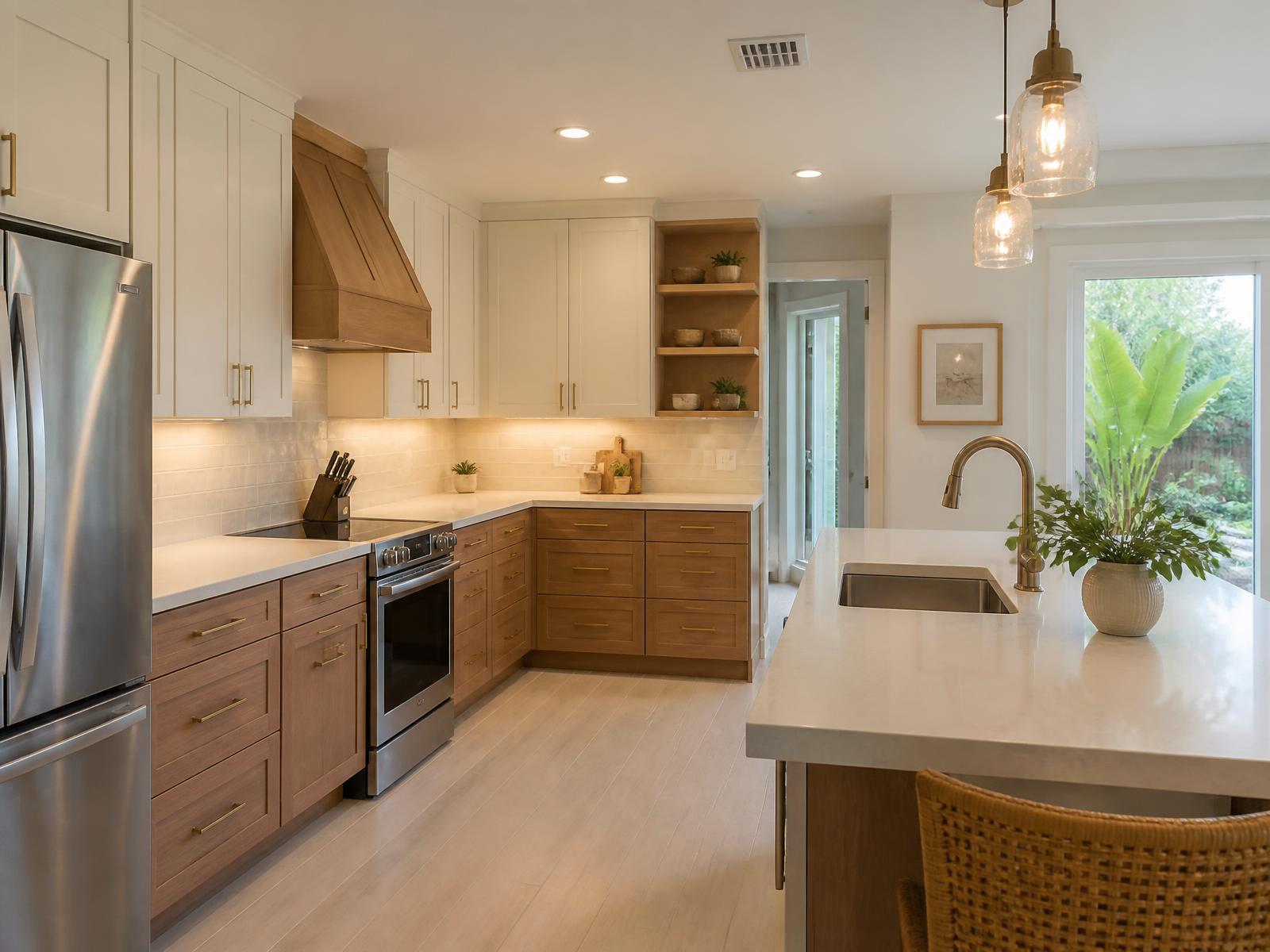 Kitchen remodeling project with custom cabinetry and quartz countertop